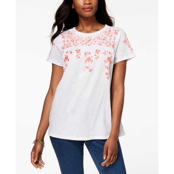 Charter Club Petite Embroidered Babydoll Top, PS - Picture 1 of 1